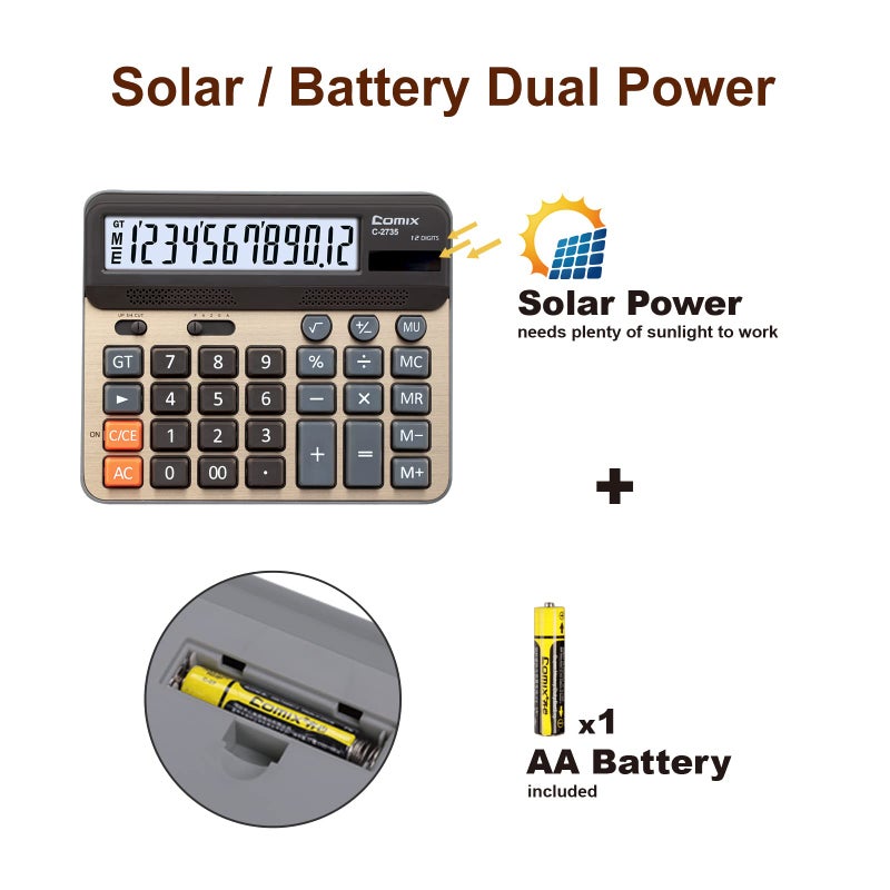 Comix Desktop Calculator, Large Computer Keys, 12 Digits Display, Champaign Gold Color Panel, C-2735 - Image 5